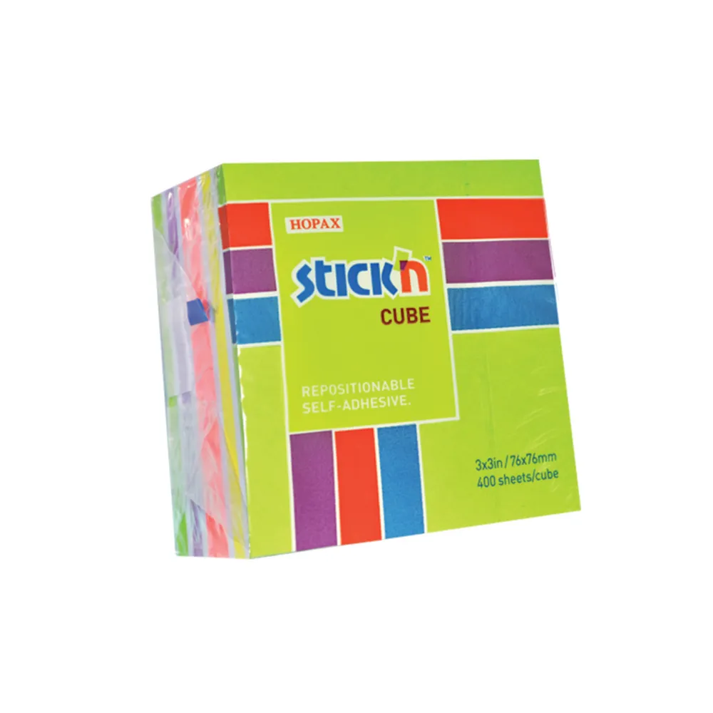 Stick `n Note Cube 76x76 400 Sht Neon Mixed Green