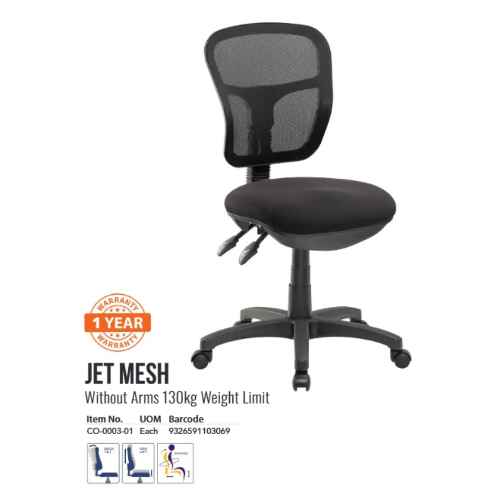 Cobalt Chair - Jet Mesh - No Arms