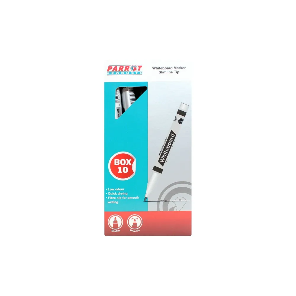 [6002305009805] Marker Whiteboard Slimline Black Box 10 - Parrot