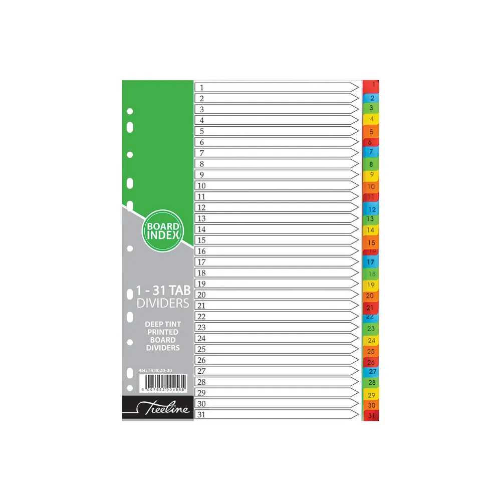 [6007652004565] Index Dividers A4 1-31 Board Tab - Treeline