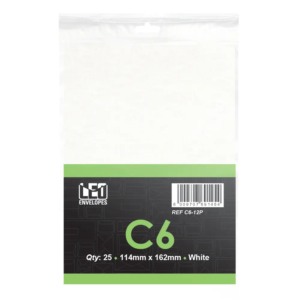 Envelope C6-12P 114mm x 162mm White 25`s - Treeline
