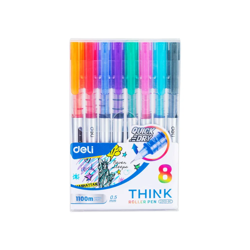 [6921734903693] Pen roller ball Think 0.5 set 8`s Q300-8C -Deli - Tech