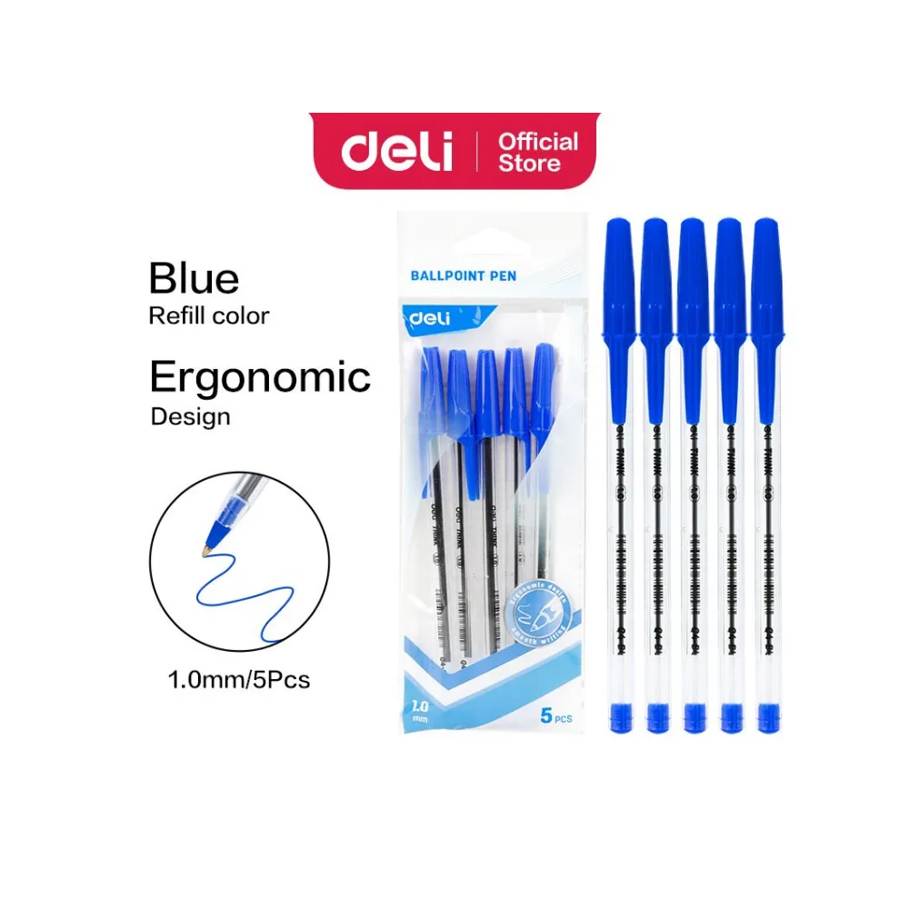 Pen Ball Point Think Clear Barrel Set 5 Blue 1.0 - Deli
